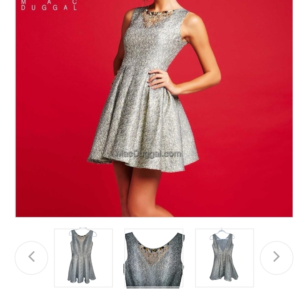 Mac Duggal Silver Textured Mini Dress Homecoming, pageant